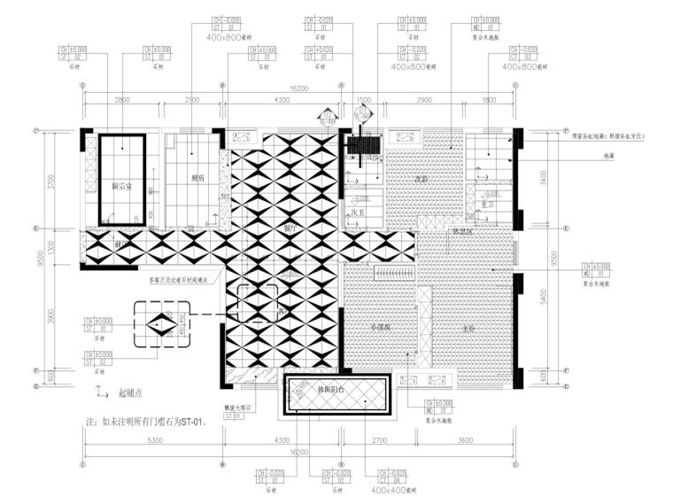 133㎡愛(ài)馬仕風(fēng)三居樣板房裝修施工圖