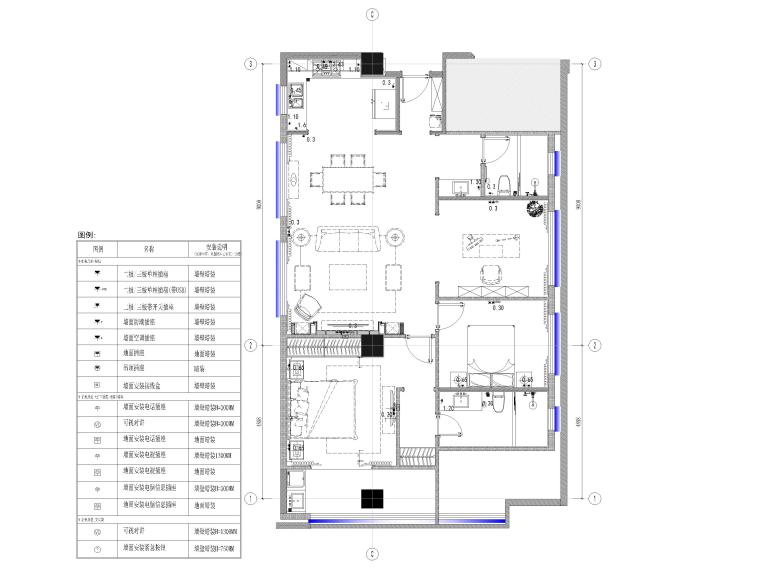 120㎡二居室家装样板间装修施工图