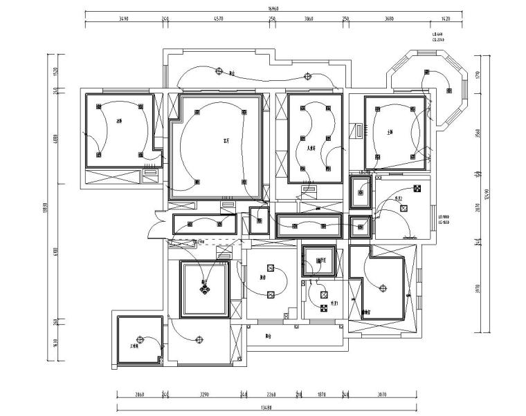 美式风四室两厅180㎡住宅装修施工图设计