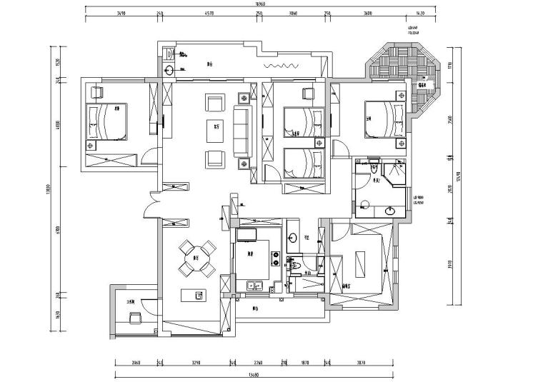 637㎡歐式四居室平層家裝裝修施工圖