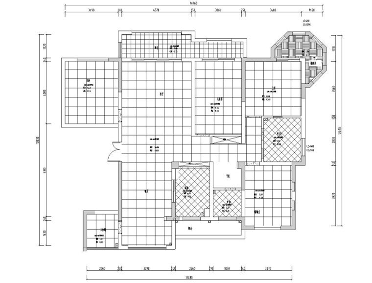 637㎡歐式四居室平層家裝裝修施工圖