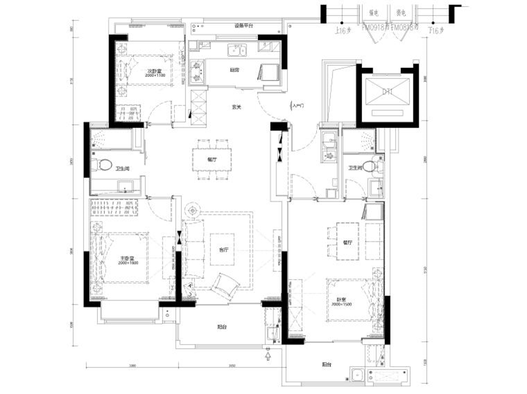 104㎡三居家装样板间装修设计施工图