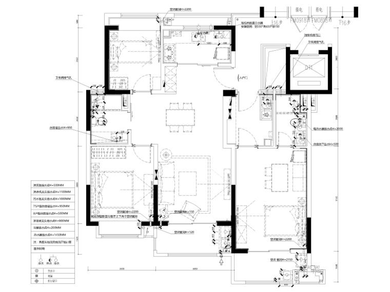 104㎡三居家装样板间装修设计施工图