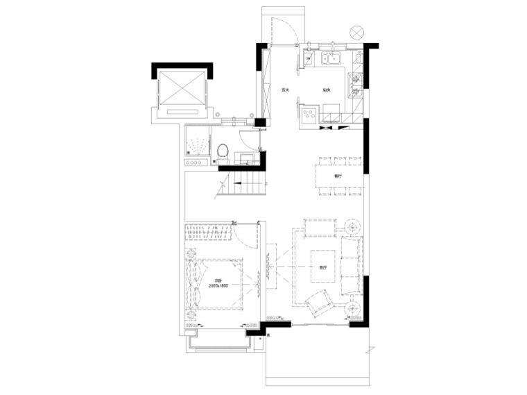 118㎡下叠二层三居家装样板间施工图 