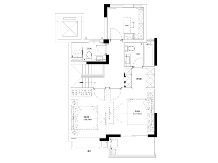 118㎡下叠二层三居家装样板间施工图 