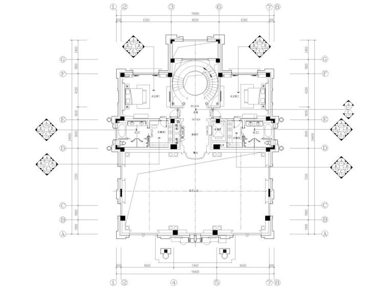 1000㎡三层五居室独栋别墅装修施工图