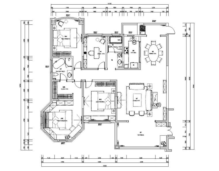 四室两厅200㎡住宅装修施工图设计