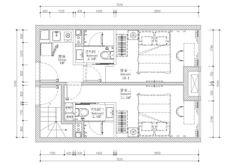 53㎡二层四户loft公寓样板间施工图