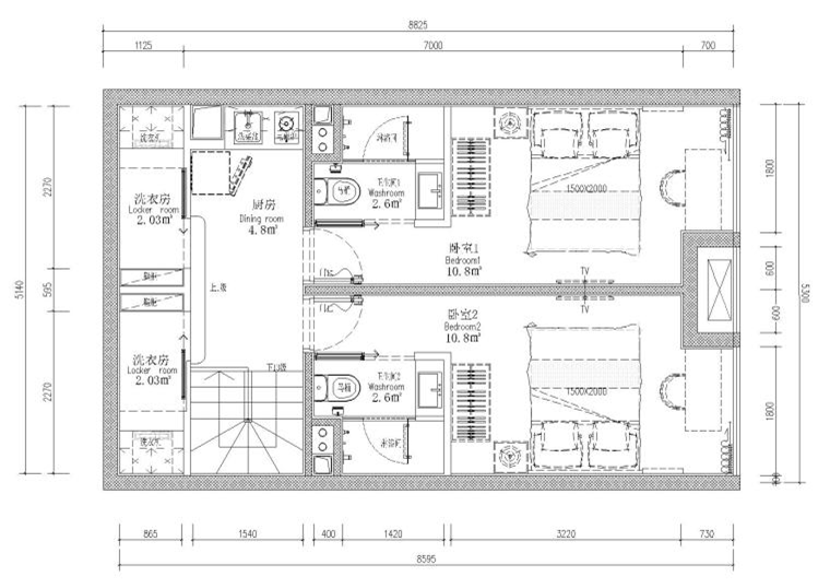 53㎡二层四户loft公寓样板间施工图