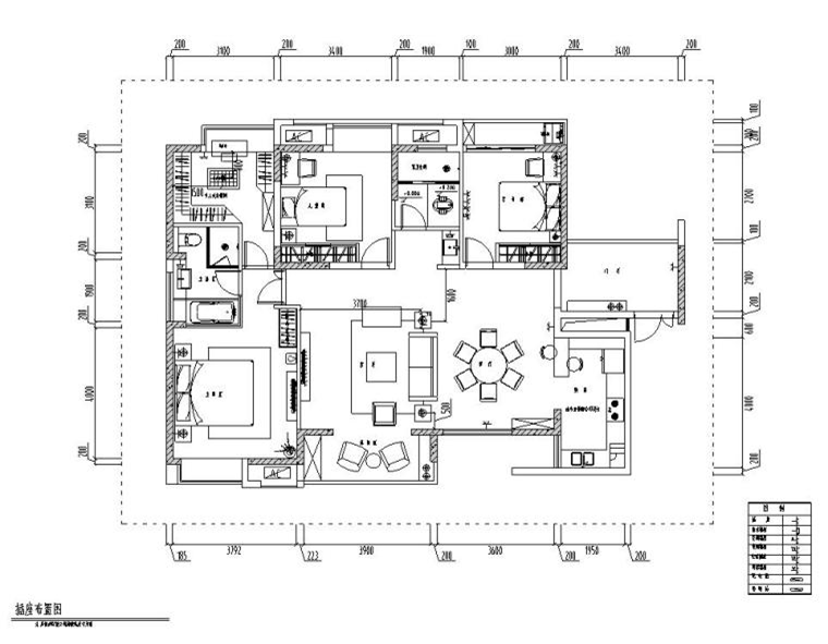 欧式-3室2厅2卫住宅装修施工图设计