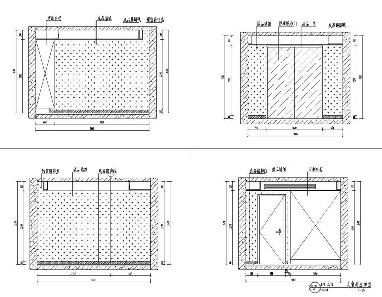 140㎡美式风格三居室住宅装修施工图+实景图