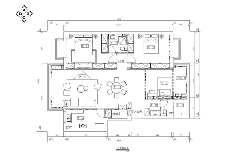 现代二居室家装住宅设计施工图