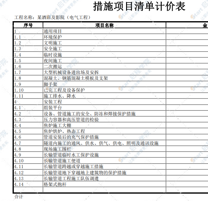 某酒店及影院电气工程清单报价表