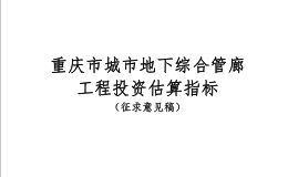 重庆市城市地下综合管廊工程投资估算指标（征求意见稿）