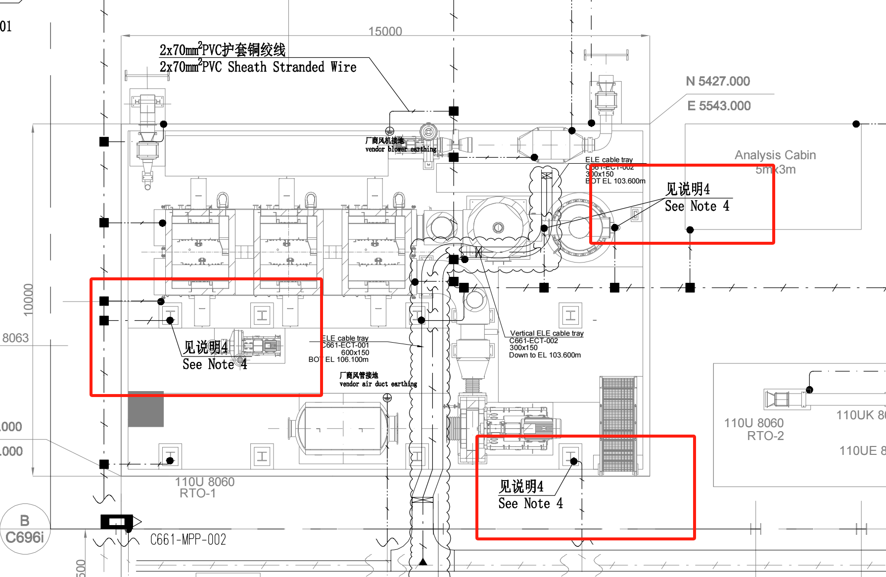 說(shuō)明4.地腳螺栓與基礎(chǔ)及筏板采用不小于2xΦ10的鋼筋連接,。筏板與此連接處臨近的樁基通過(guò)不小于 2xΦ10的鋼筋連接,。