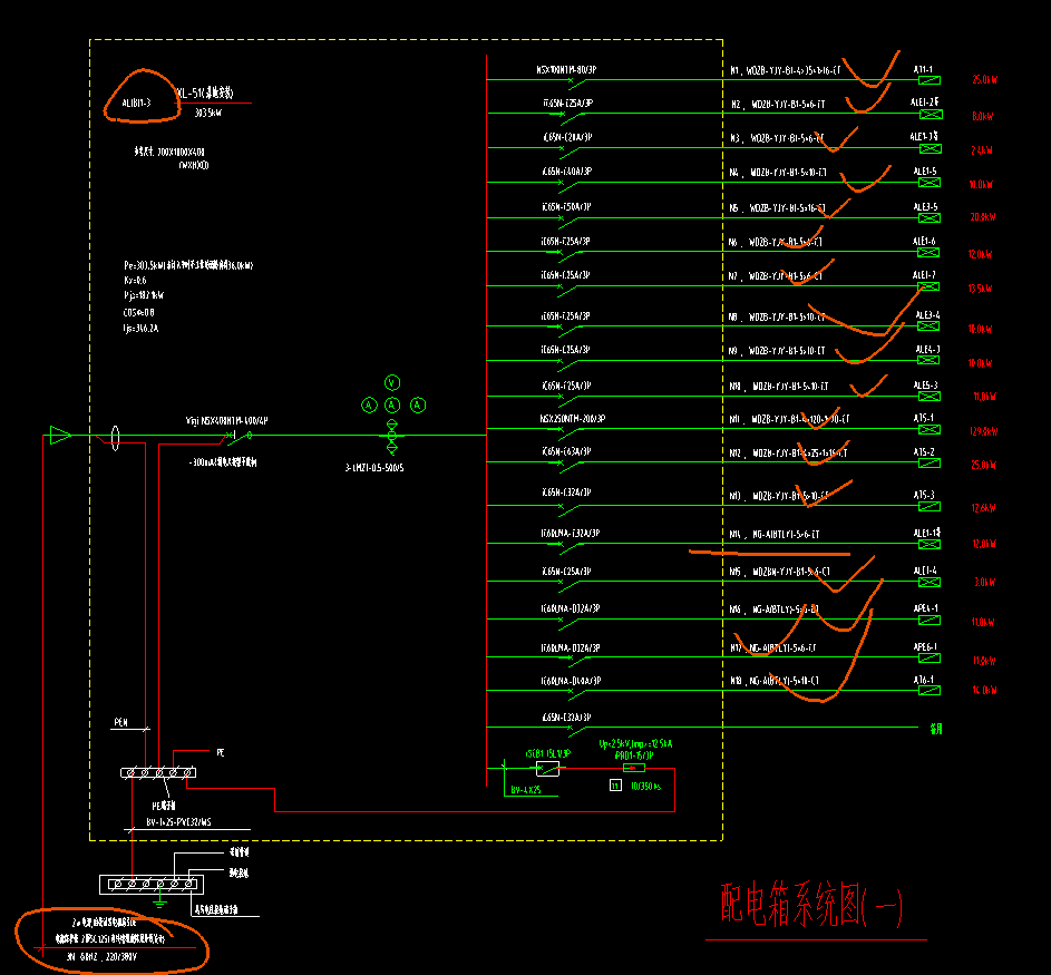 配電箱系統(tǒng)圖出N2回路連接多個箱子 系統(tǒng)圖出線方向連接的分箱用等顯示 這個回路連接后面的箱子是用一條線都連上 還是從起點從新算