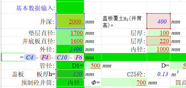 老师，井深和井筒高怎么输入呀，我现在项目埋深是2米，井筒是预制0.4米，输入不对呀