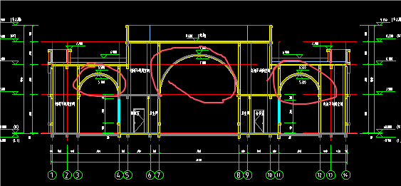 这种小区门卫门楼起拱的怎么绘制，同时拱板上用来封闭的墙下方要贴合起拱该如何绘制？