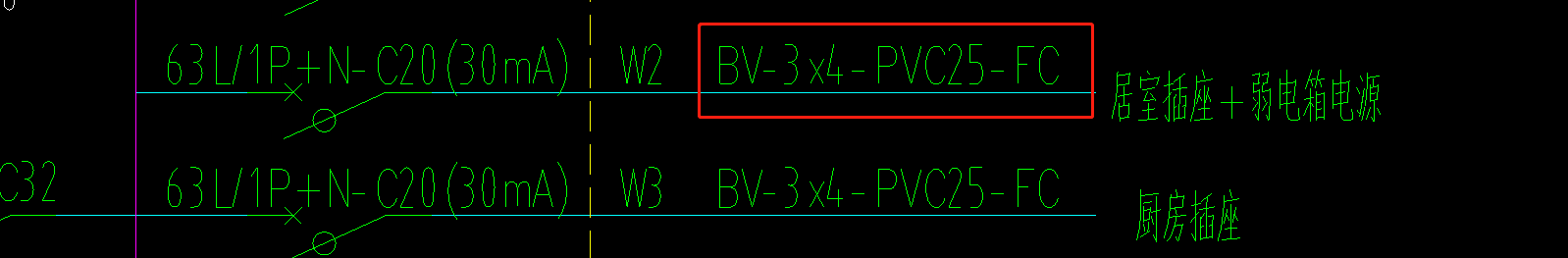 那一个回路好几个灯具，BV3*2.5的每根线到一个灯具是2，三根线是6个吗?