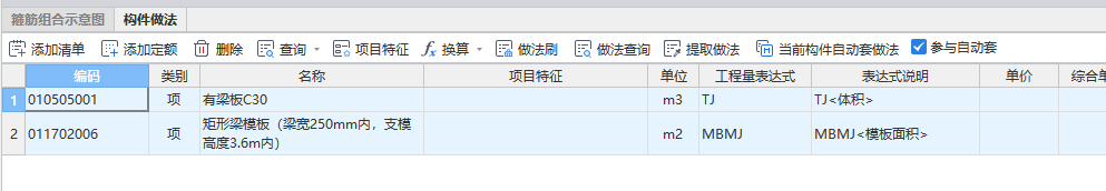 为什么我套做法了却出不了模板的量，只出了部分的构件的模板