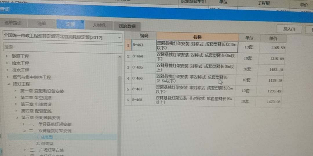 河北市政定额-路灯（10米高双臂路灯）