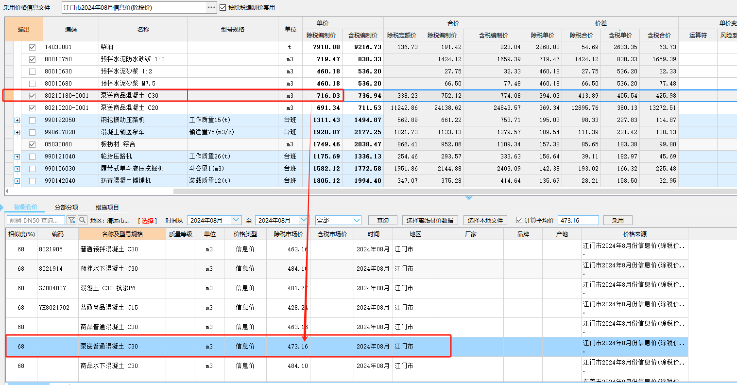 老师您好，请问材料调差中的混凝土、水稳和沥青的配合比在哪里查找呢