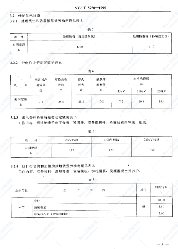 SY-T5750供電線路維修勞動(dòng)定額