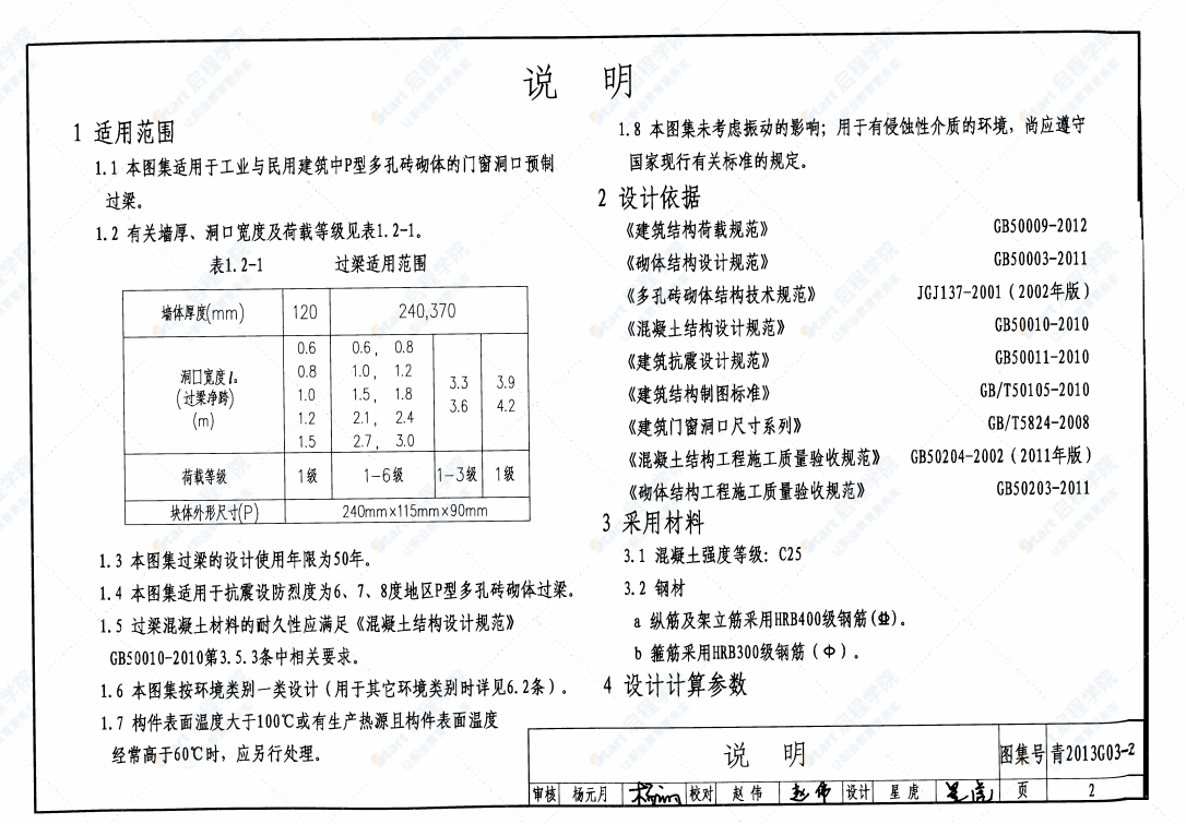 青2013G03-2 钢筋混凝土过梁(二)(烧结多孔砖砌体)