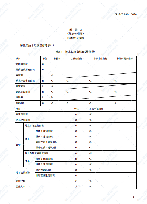 DB12T990-2020建筑类建设工程规划许可证设计方案规范