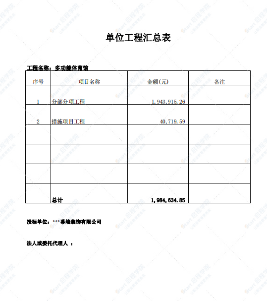 多功能体育馆玻璃幕墙工程清单报价书