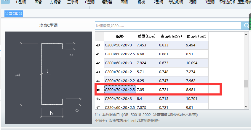 C型钢的每米表面积怎么算