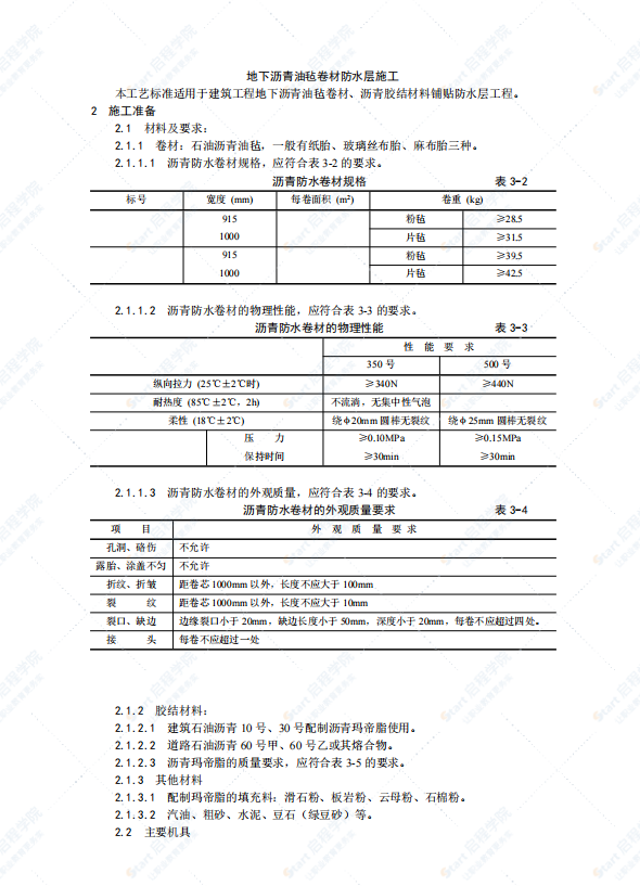 地下瀝青油氈卷材防水層施工工藝