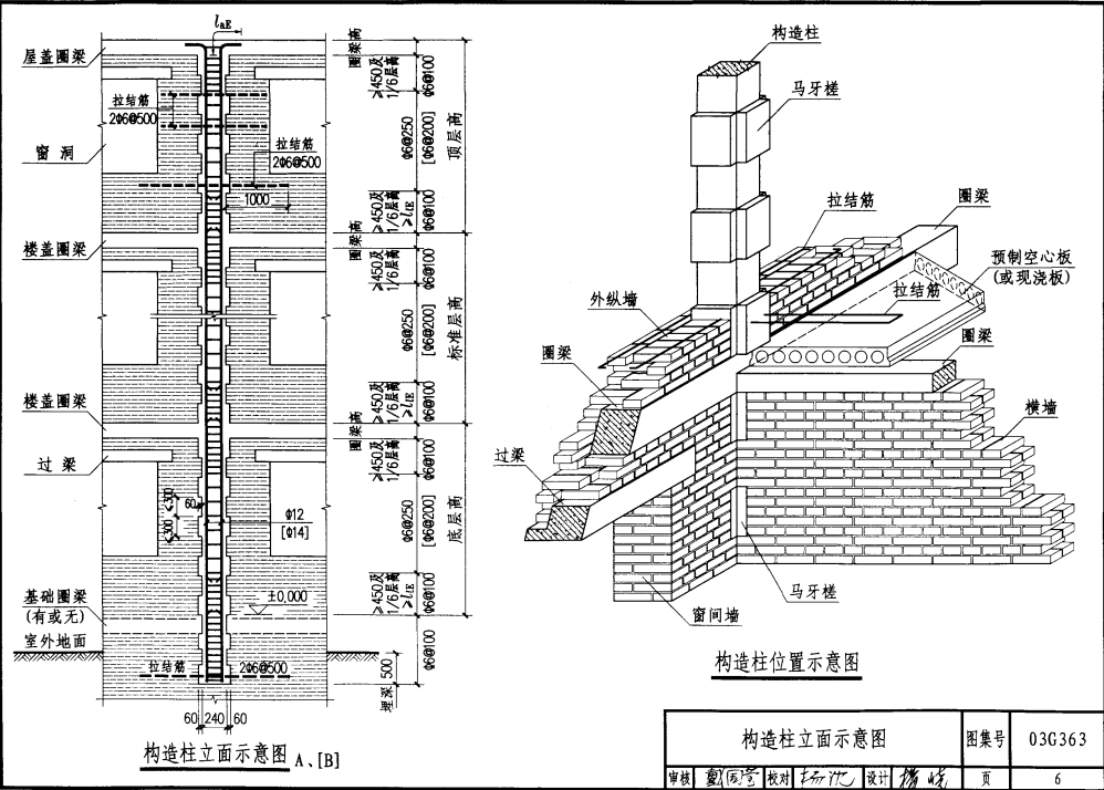 03G363 多層磚房鋼筋混凝土構(gòu)造柱抗震節(jié)點(diǎn)詳圖