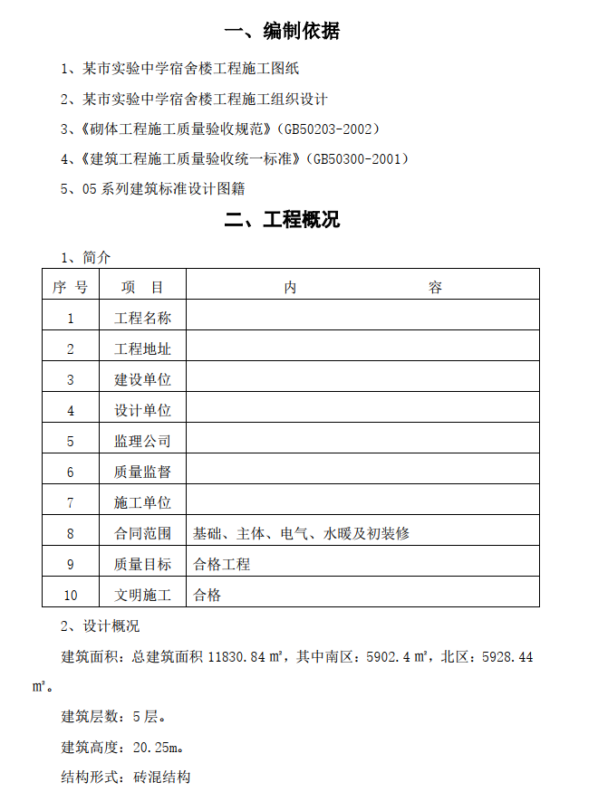 磚混結(jié)構(gòu)宿舍樓工程砌體施工方案