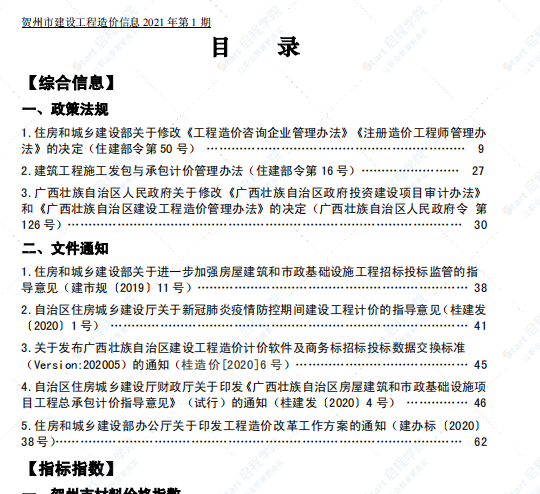 廣西省賀州市2021年1月信息價