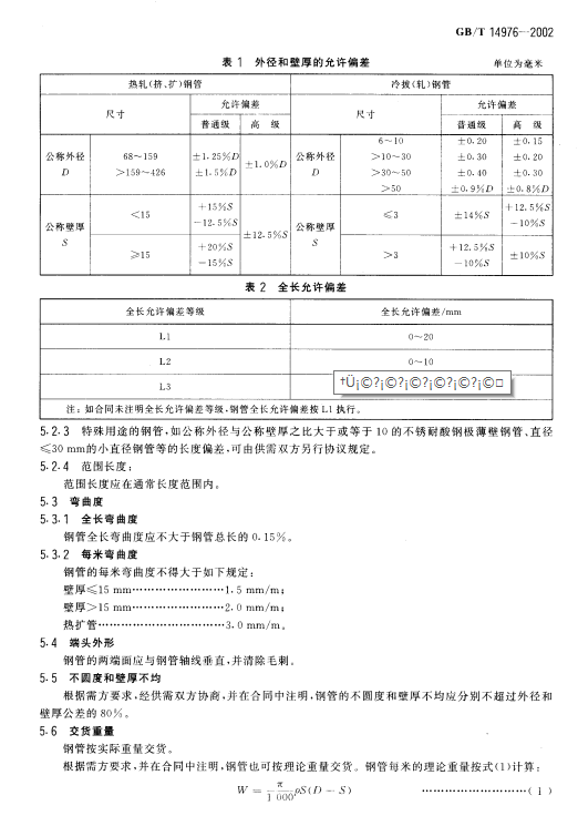 GB/T-14976-2002流体输送用不锈钢无缝钢管