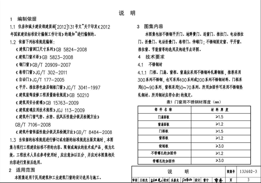 13J602-3不銹鋼門窗