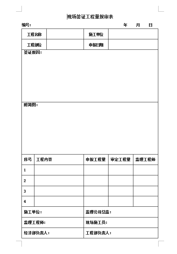 现场签证工程量报审表示例