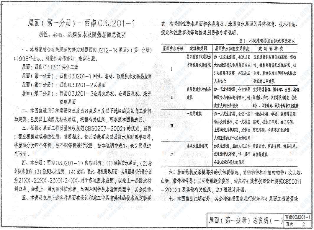 西南03J201-1屋面（刚性、卷材、涂膜防水及隔热屋面）