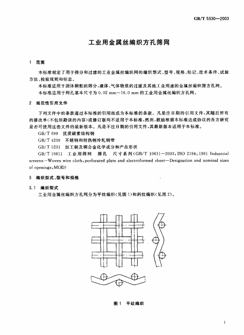 GB/T 5330-2003工业用金属丝编织方孔筛网