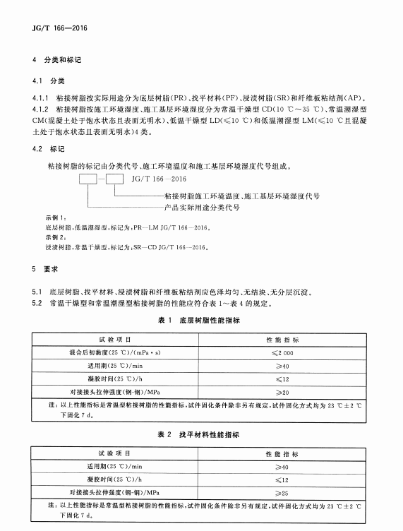 JG/T 166-2016纤维片材加固修复结构用粘接树脂