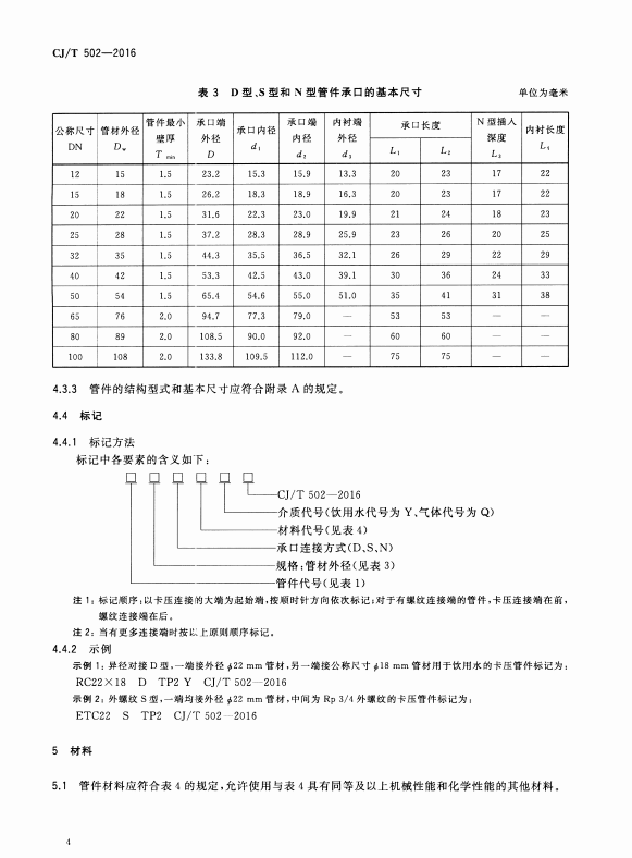 CJ/T-502-2016 卡压式铜管件