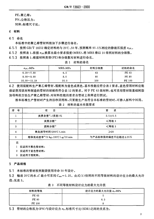 GB 13663-2000 给水用PE管材