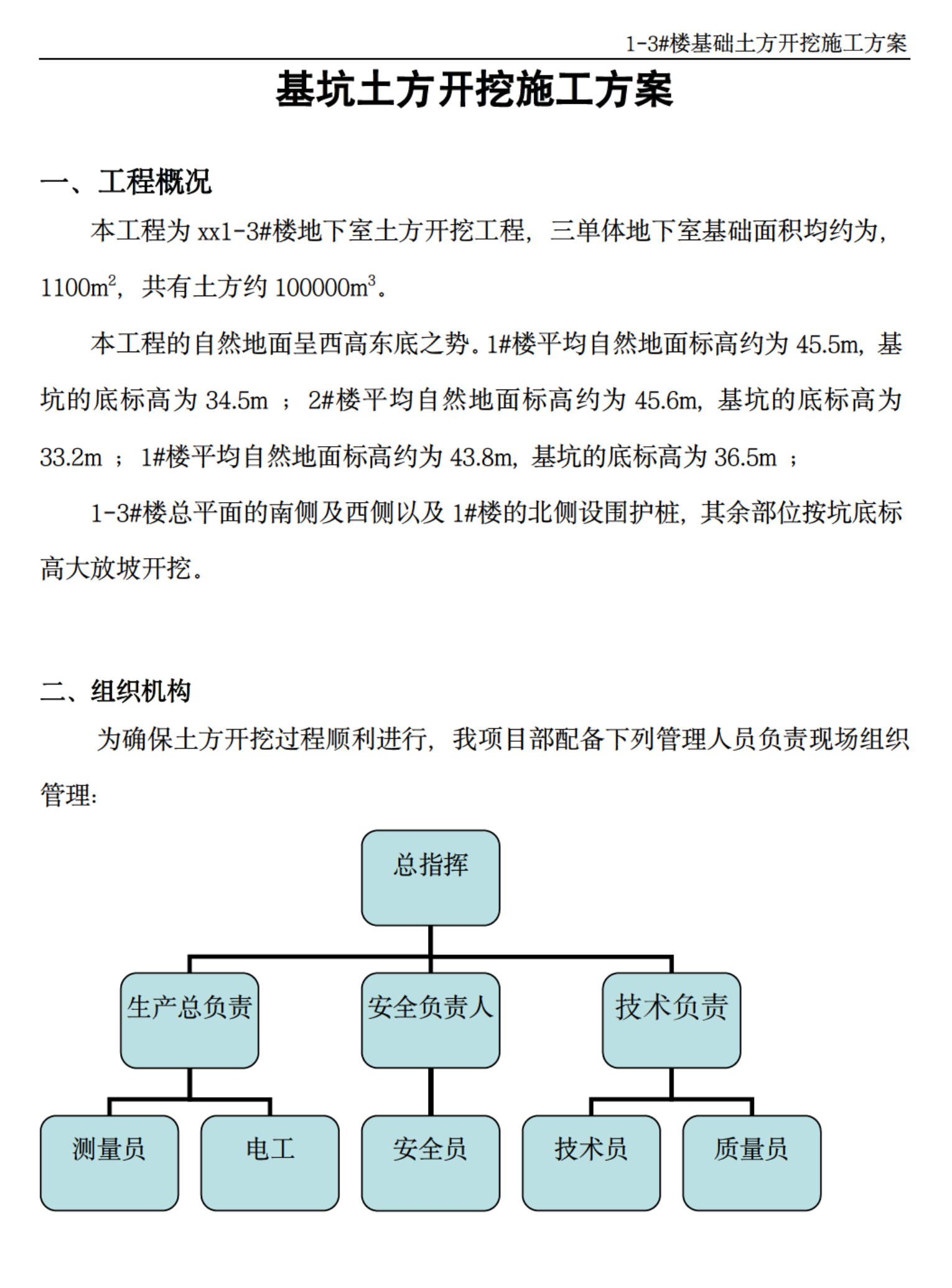 某城镇项目1-3#楼土方开挖施工方案