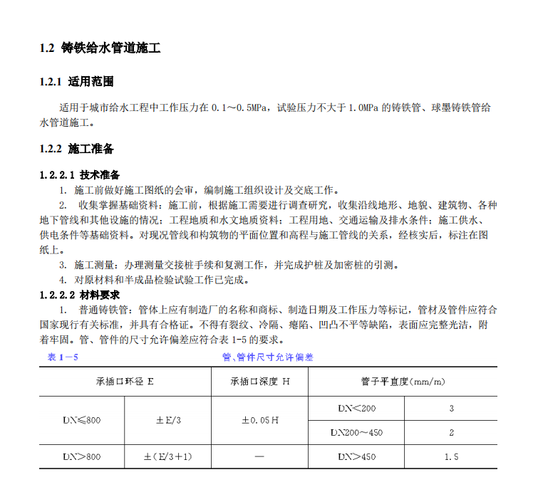 某地区的铸铁给水管道的施工