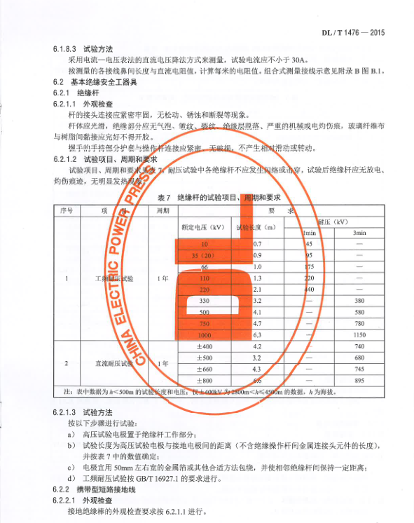 DLT-1476-2015-電力安全工器具預(yù)防性試驗規(guī)程