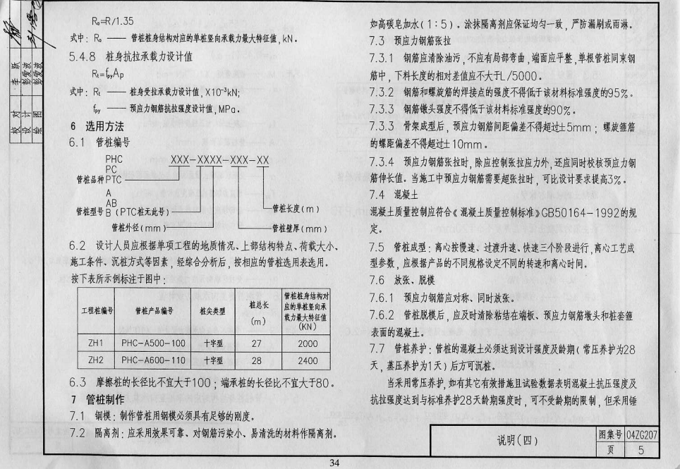 預(yù)應(yīng)力混凝土樁圖籍04ZG207（中南標(biāo)）