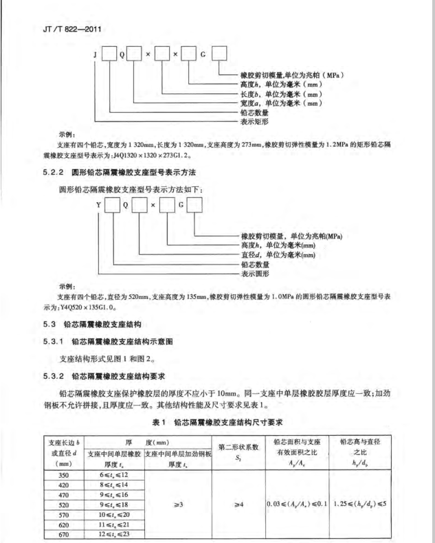 JT/T822-2011 公路橋梁鉛芯隔震橡膠支座