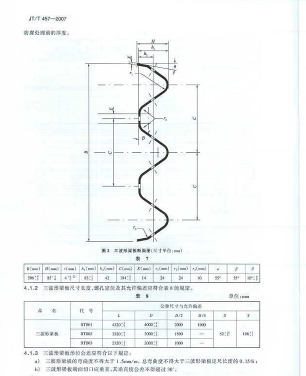 JT/T457-2007 公路三波形梁鋼護(hù)欄