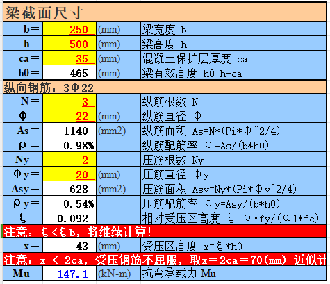 抗彎-矩形截面-雙筋承載力計算